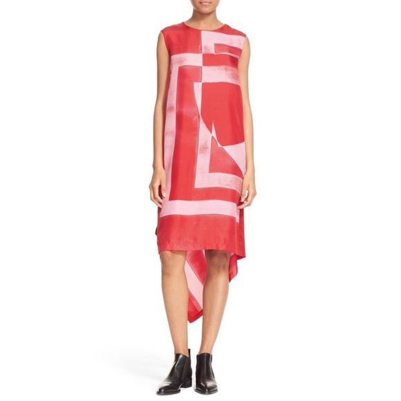 DKNY Silk Asymmetrical Graphic Midi Dress - Picture 2 of 5
